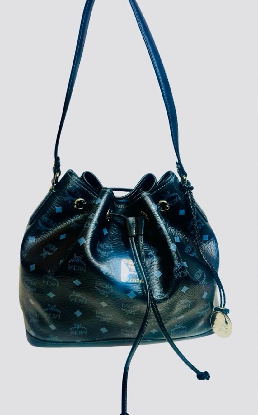 MCM Black Visetos Bucket Bag – Silver Hardware
